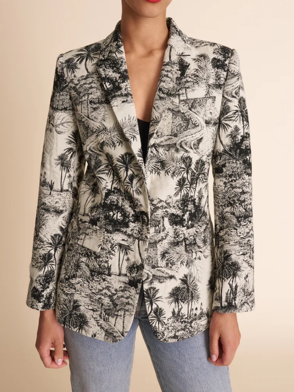 MM Lafleur Palm Toile Jacquard Blazer in Black & Cream
